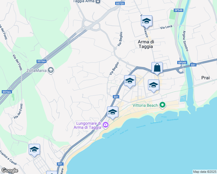 map of restaurants, bars, coffee shops, grocery stores, and more near 12 Via Castelletti in Taggia