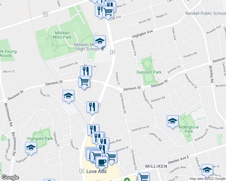 map of restaurants, bars, coffee shops, grocery stores, and more near in Markham