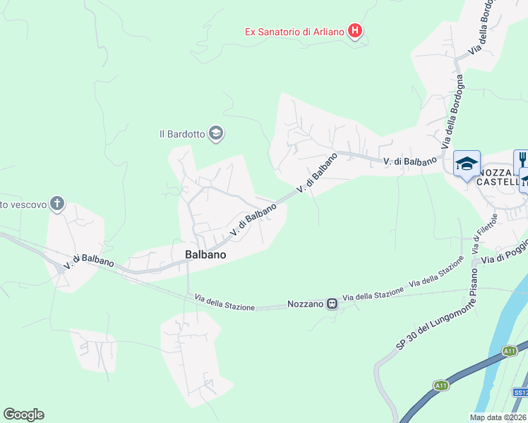 map of restaurants, bars, coffee shops, grocery stores, and more near 86 Via delle Corti in Lucca