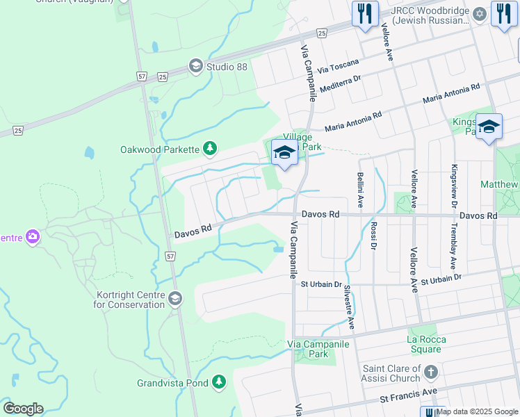 map of restaurants, bars, coffee shops, grocery stores, and more near 546 Davos Road in Vaughan
