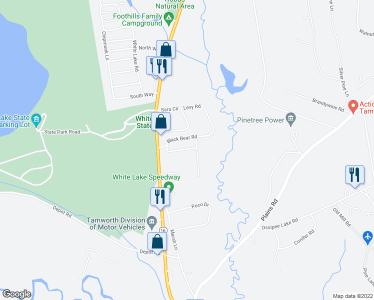 map of restaurants, bars, coffee shops, grocery stores, and more near 1701 White Mountain Highway in Tamworth