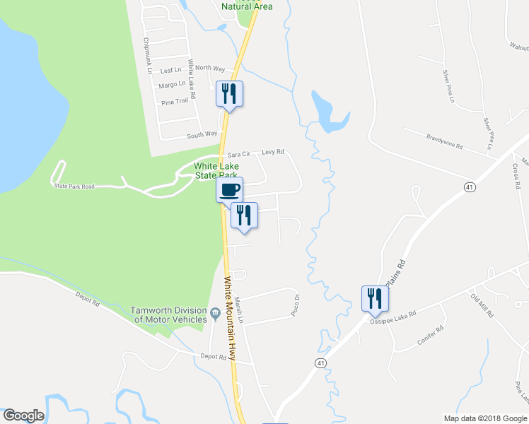 map of restaurants, bars, coffee shops, grocery stores, and more near 1701 White Mountain Highway in Tamworth