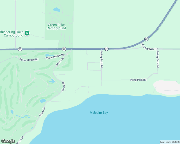 map of restaurants, bars, coffee shops, grocery stores, and more near W2223 Ledgeview Road in Green Lake