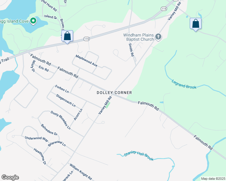 map of restaurants, bars, coffee shops, grocery stores, and more near 205 Varney Mill Road in Windham