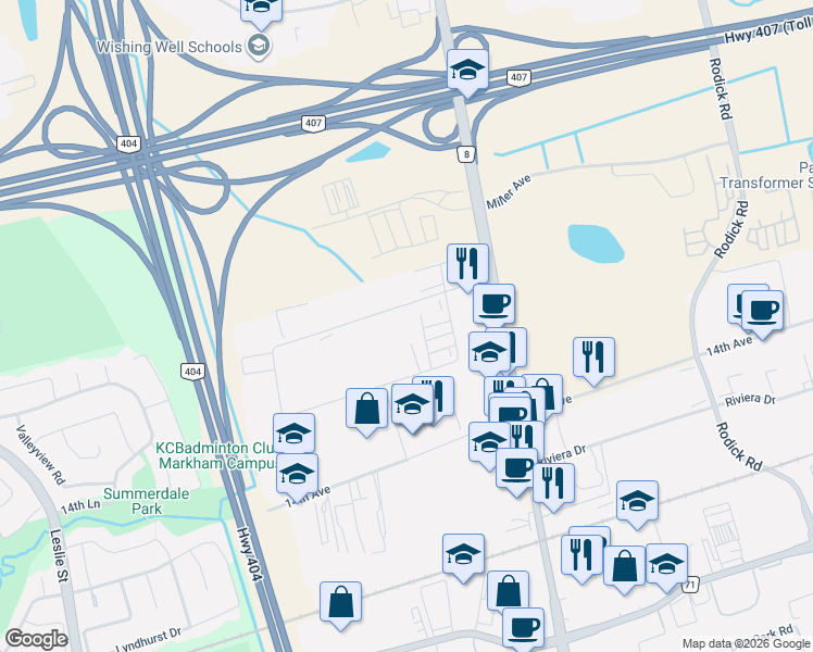 map of restaurants, bars, coffee shops, grocery stores, and more near 75 Shields Court in Markham