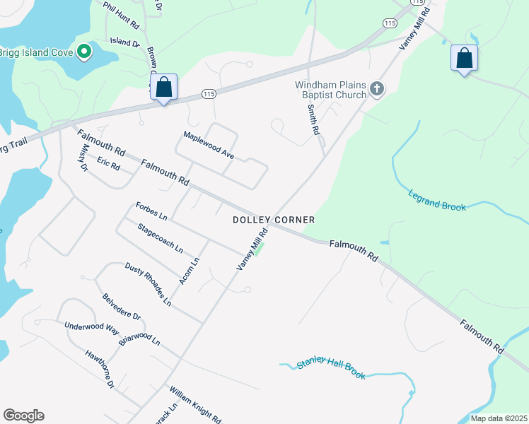 map of restaurants, bars, coffee shops, grocery stores, and more near 479 Falmouth Road in Windham