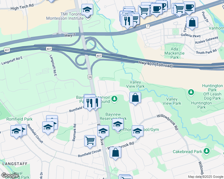 map of restaurants, bars, coffee shops, grocery stores, and more near in Markham