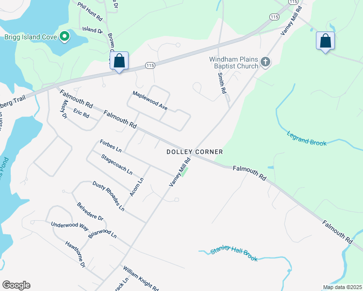 map of restaurants, bars, coffee shops, grocery stores, and more near 479 Falmouth Road in Windham