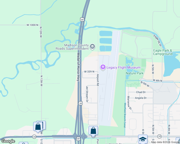 map of restaurants, bars, coffee shops, grocery stores, and more near 431 Airport Road in Rexburg