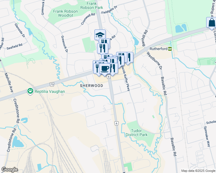 map of restaurants, bars, coffee shops, grocery stores, and more near in Vaughan