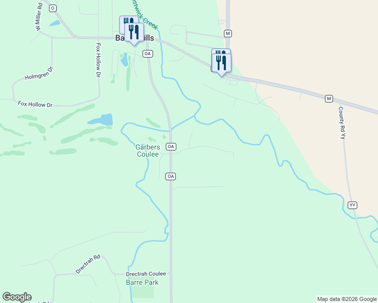 map of restaurants, bars, coffee shops, grocery stores, and more near N3112 County Road Oa in La Crosse