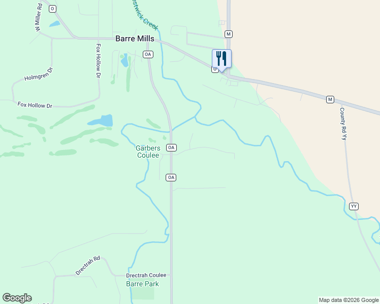 map of restaurants, bars, coffee shops, grocery stores, and more near N3112 County Road Oa in La Crosse
