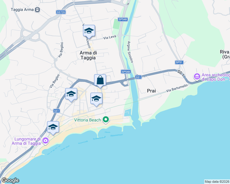 map of restaurants, bars, coffee shops, grocery stores, and more near 37 Via Bent. Amilcare Nuvolone in Arma di Taggia