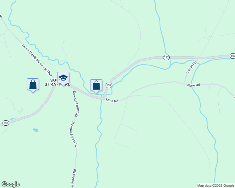 map of restaurants, bars, coffee shops, grocery stores, and more near 203 Vermont 132 in Strafford