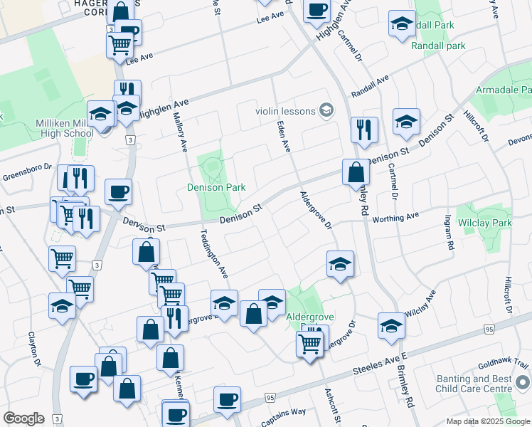 map of restaurants, bars, coffee shops, grocery stores, and more near in Markham