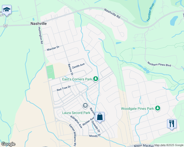 map of restaurants, bars, coffee shops, grocery stores, and more near 85 Cranbrook Crescent in Vaughan