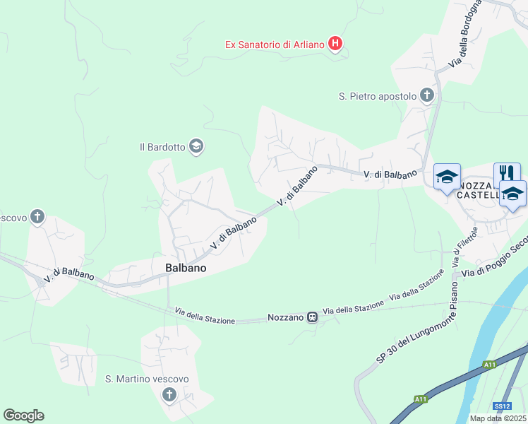 map of restaurants, bars, coffee shops, grocery stores, and more near 1085 Via di Balbano in Lucca