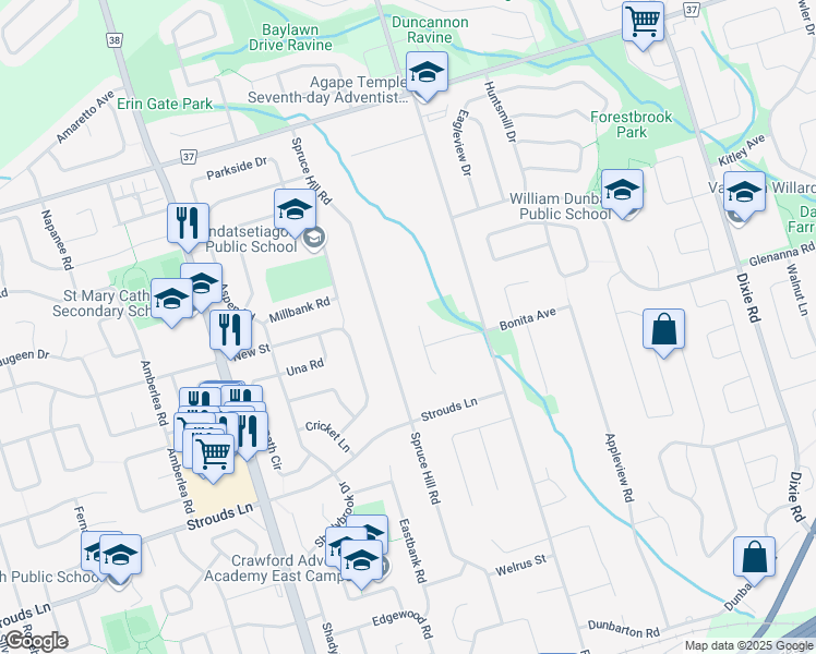 map of restaurants, bars, coffee shops, grocery stores, and more near 1809 Grayabbey Court in Pickering