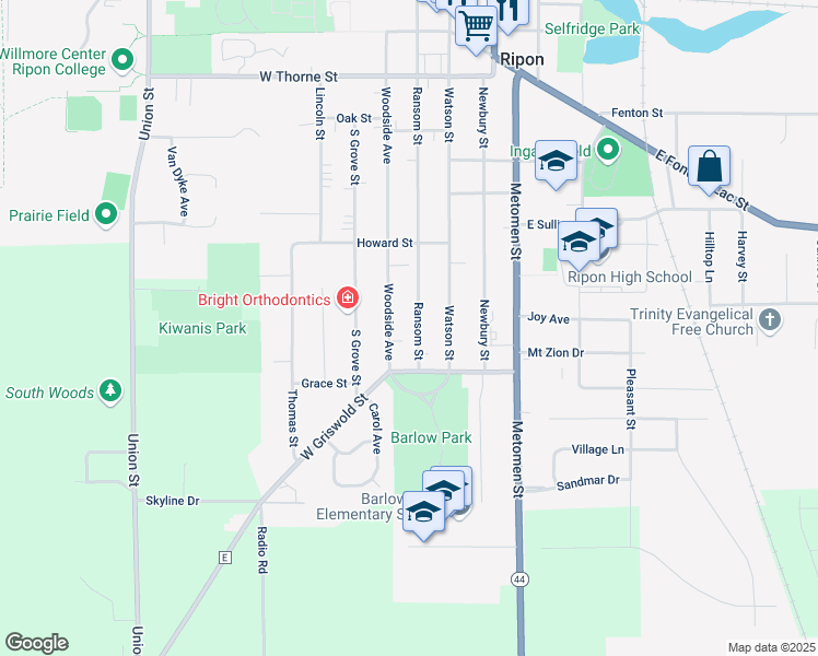 map of restaurants, bars, coffee shops, grocery stores, and more near 926 Ransom Street in Ripon