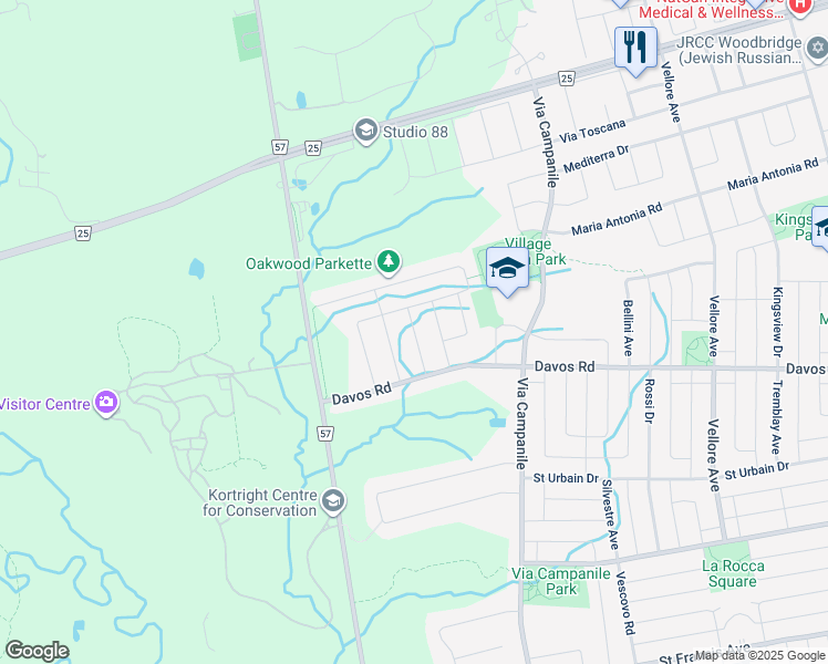 map of restaurants, bars, coffee shops, grocery stores, and more near Via Lombardi Road in Vaughan