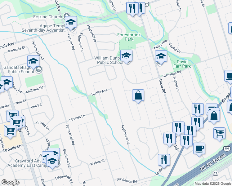 map of restaurants, bars, coffee shops, grocery stores, and more near 1670 Heathside Crescent in Pickering