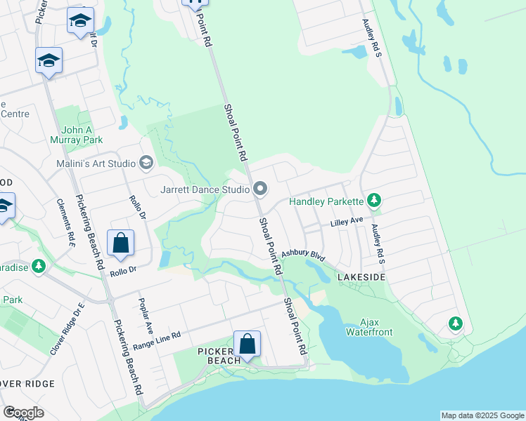 map of restaurants, bars, coffee shops, grocery stores, and more near 4 Hillman Drive in Ajax