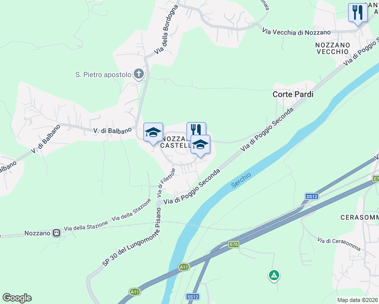 map of restaurants, bars, coffee shops, grocery stores, and more near 375 Via del Castello in Lucca