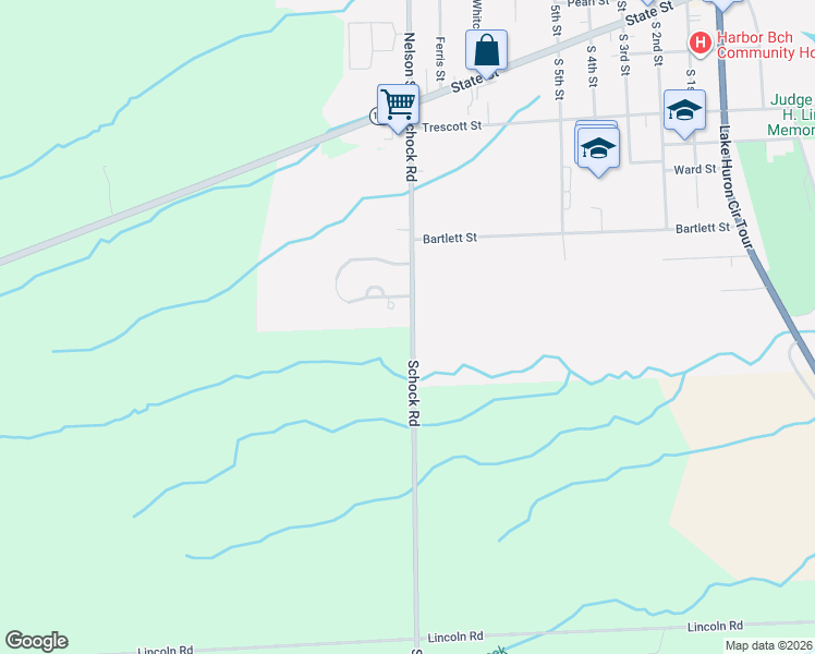 map of restaurants, bars, coffee shops, grocery stores, and more near 602 Schock Road in Harbor Beach