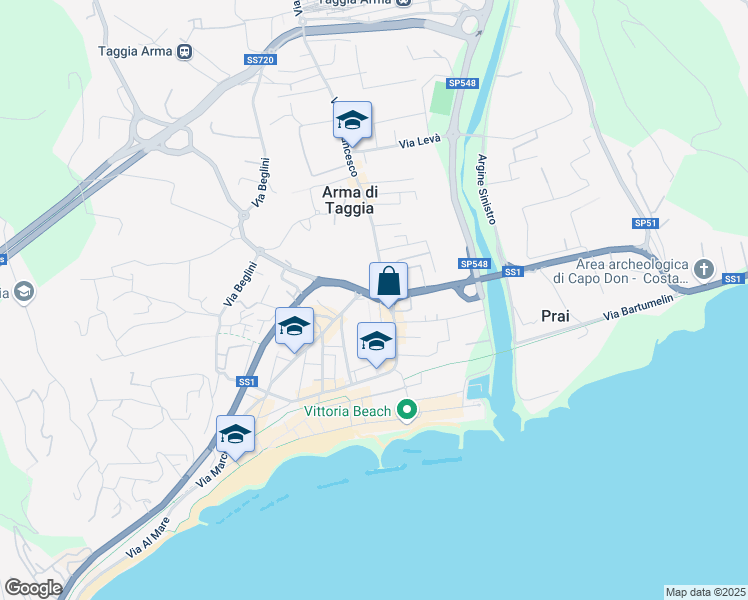 map of restaurants, bars, coffee shops, grocery stores, and more near 7 Via Cristoforo Colombo in Taggia