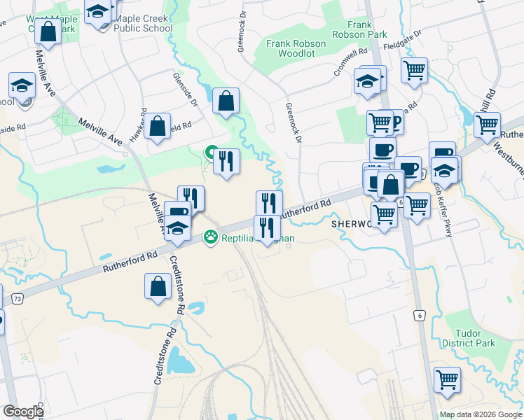 map of restaurants, bars, coffee shops, grocery stores, and more near in Vaughan