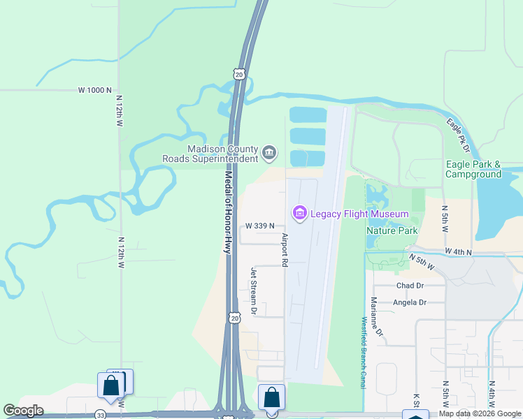 map of restaurants, bars, coffee shops, grocery stores, and more near 431 Airport Road in Rexburg
