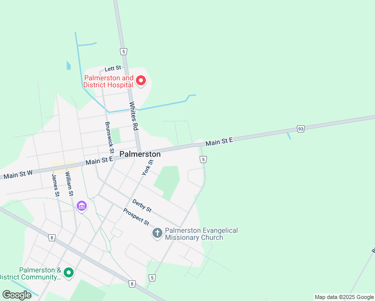 map of restaurants, bars, coffee shops, grocery stores, and more near 558 Main Street East in Palmerston