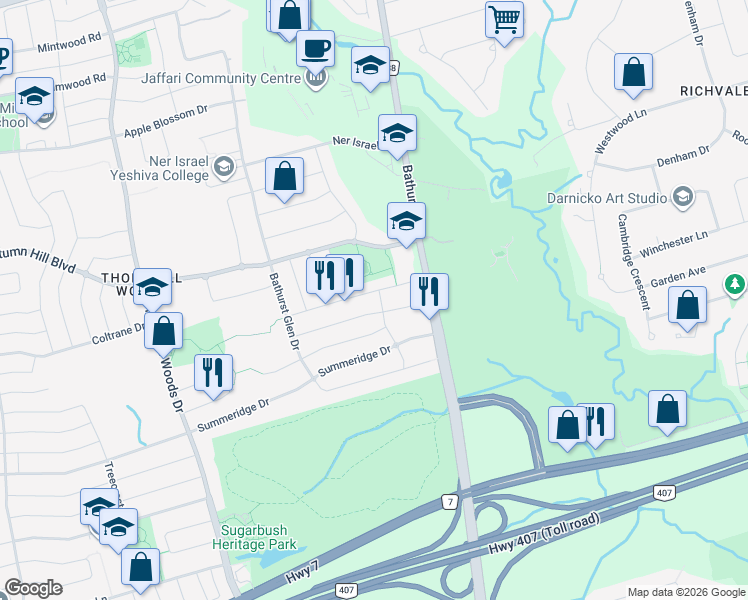 map of restaurants, bars, coffee shops, grocery stores, and more near 84 Loire Valley Avenue in Vaughan