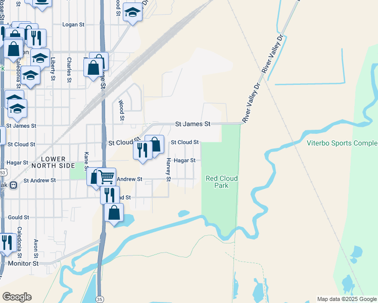 map of restaurants, bars, coffee shops, grocery stores, and more near 1627 Saint Cloud Street in La Crosse