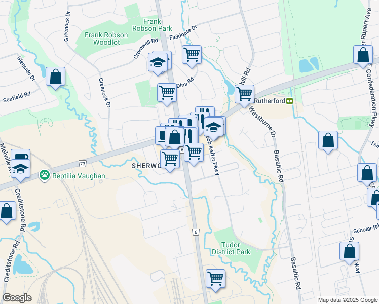 map of restaurants, bars, coffee shops, grocery stores, and more near in Vaughan