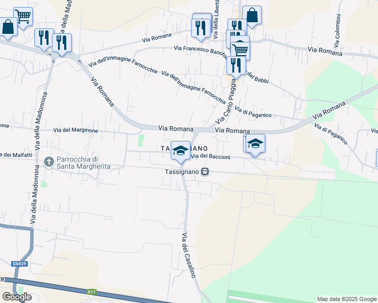 map of restaurants, bars, coffee shops, grocery stores, and more near 27 Via Carlo Piaggia in Capannori
