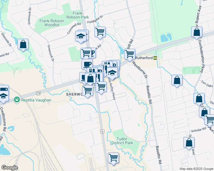 map of restaurants, bars, coffee shops, grocery stores, and more near 10 Jacob Keffer Parkway in Vaughan