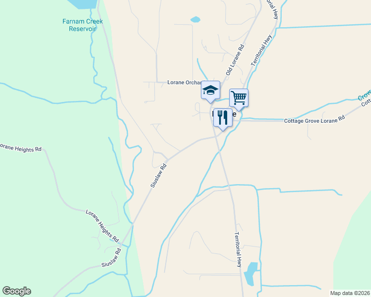 map of restaurants, bars, coffee shops, grocery stores, and more near 27657 Siuslaw Road in Lorane