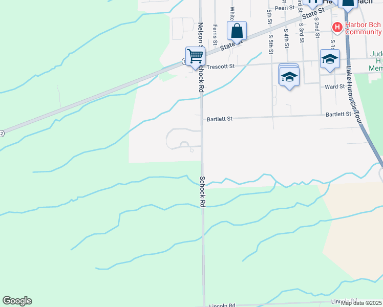 map of restaurants, bars, coffee shops, grocery stores, and more near 645-679 Harbor House Court in Harbor Beach