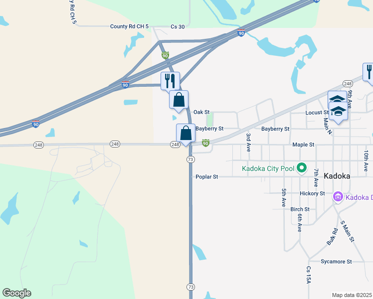 map of restaurants, bars, coffee shops, grocery stores, and more near 868 South Dakota 73 in Kadoka