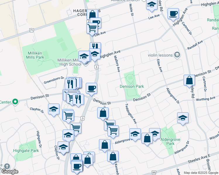 map of restaurants, bars, coffee shops, grocery stores, and more near in Markham