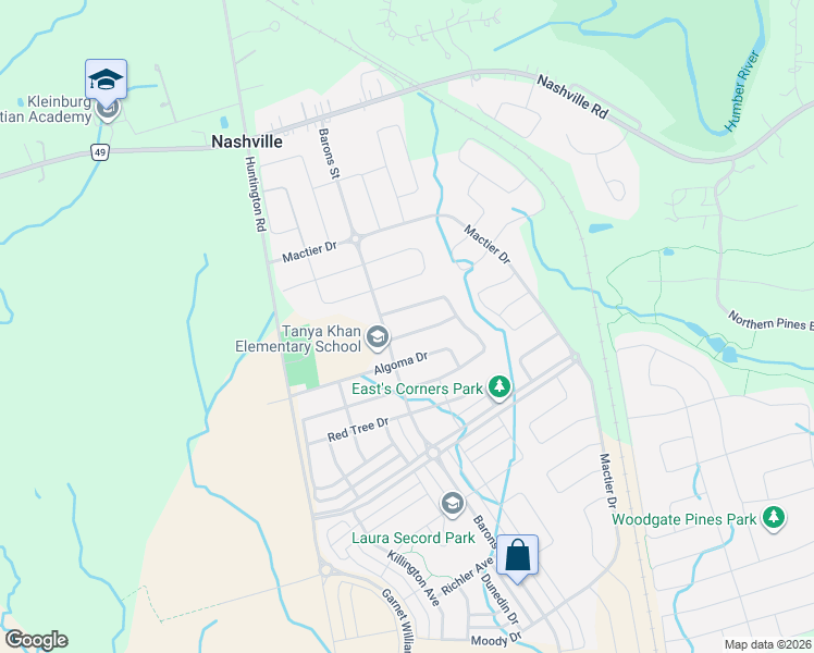 map of restaurants, bars, coffee shops, grocery stores, and more near 30 Zenith Avenue in Vaughan
