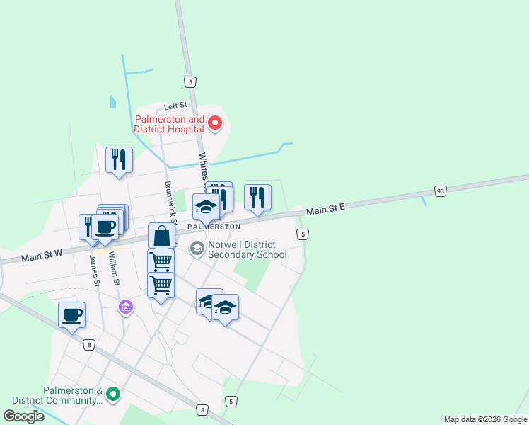 map of restaurants, bars, coffee shops, grocery stores, and more near 103 Stephenson Way in Minto