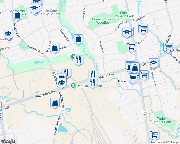 map of restaurants, bars, coffee shops, grocery stores, and more near in Vaughan