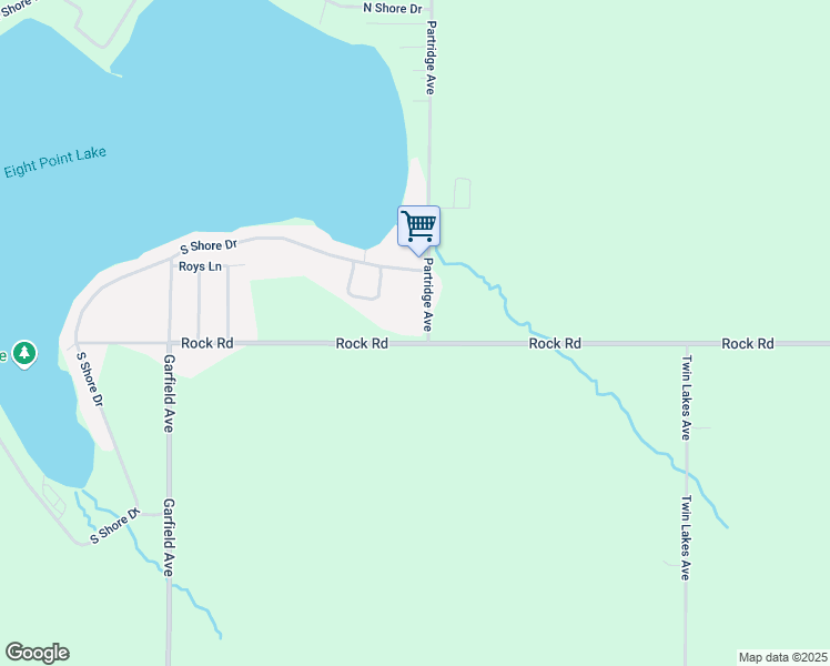 map of restaurants, bars, coffee shops, grocery stores, and more near 10510 Rock Road in Lake