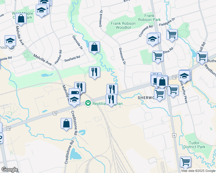 map of restaurants, bars, coffee shops, grocery stores, and more near in Vaughan