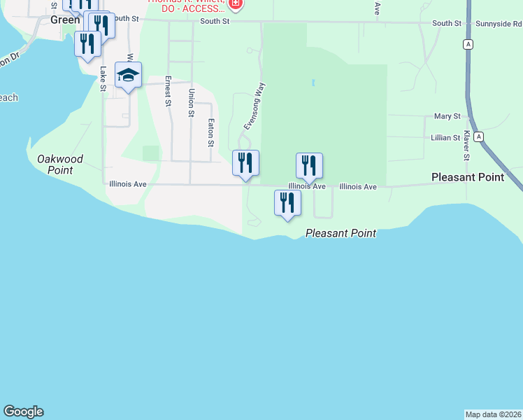 map of restaurants, bars, coffee shops, grocery stores, and more near 643 Illinois Avenue in Green Lake