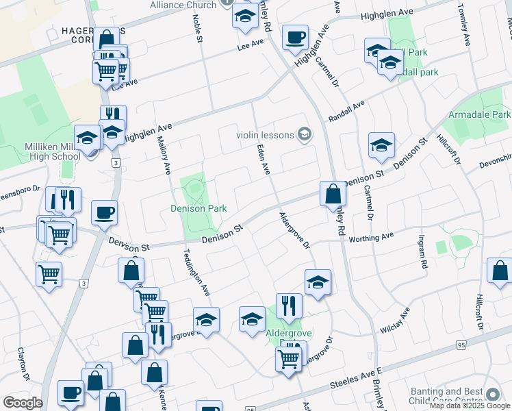 map of restaurants, bars, coffee shops, grocery stores, and more near 15 Jimston Drive in Markham