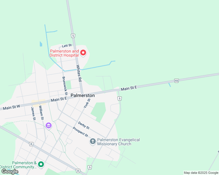 map of restaurants, bars, coffee shops, grocery stores, and more near 558 Main Street East in Palmerston