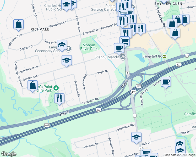 map of restaurants, bars, coffee shops, grocery stores, and more near 21 Yongeview Avenue in Richmond Hill